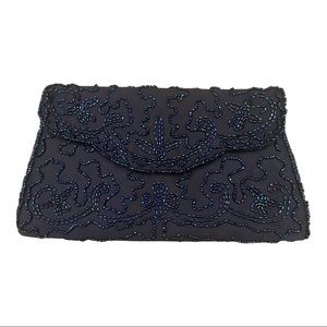 Vintage Navy Blue Beaded Clutch